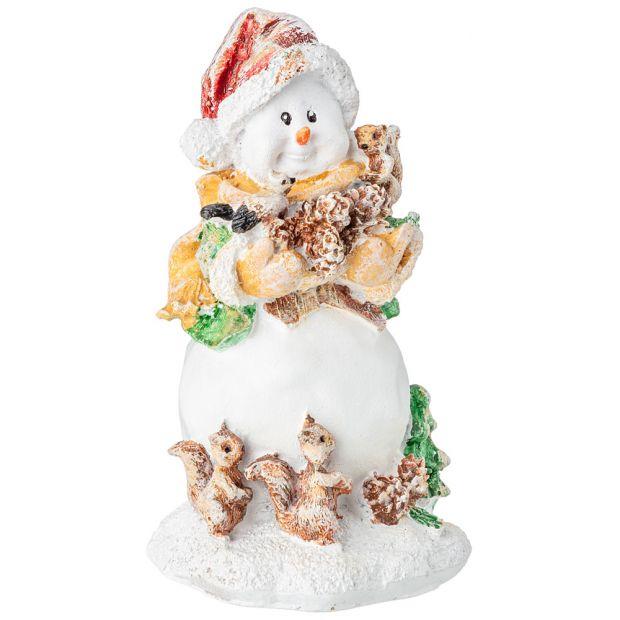 Фигурка декоративная "снеговичок с шишками и белками" высота=14см-169-612
