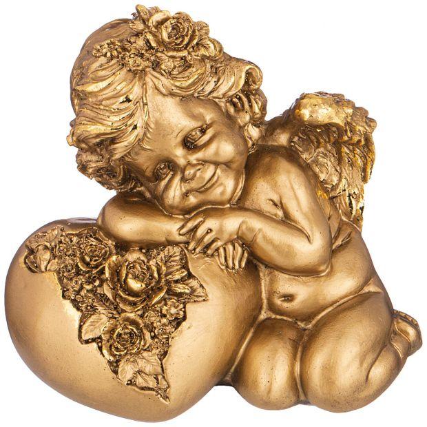 Фигурка декоративная "ангелочек на сердечке" н-13см,l-14см,w-10 см цвет: бронза с позолотой-169-864