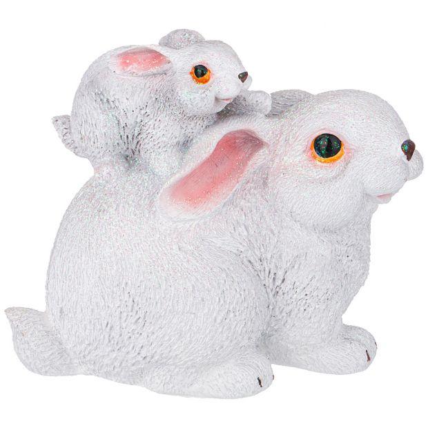 Фигурка декоративная "заяц с зайчонком "  высота=23см цвет:белый с глиттером-169-688
