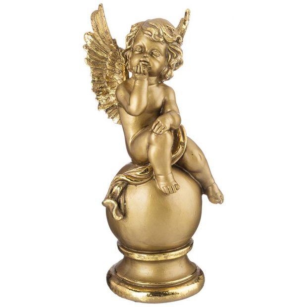 Фигурка декоративная "ангел на шаре" высота 33 см цвет: бронза с позолотой-169-362
