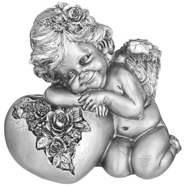 Фигурка декоративная "ангелочек на сердечке" н-13см,l-14см,w-10 см цвет: сталь-169-865