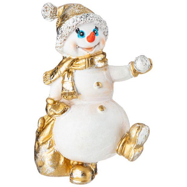 Фигурка декоративная "снеговичок с мешком подарков и снежком" высота=12 см-169-711