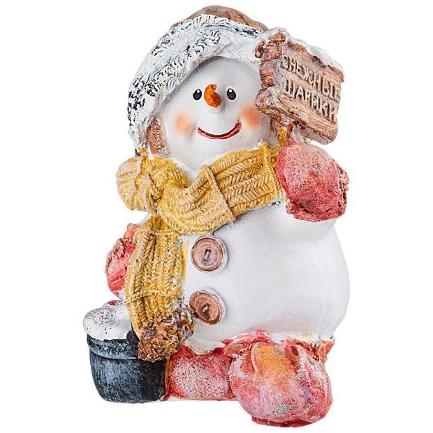 Фигурка декоративная "снеговичок с табличкой" высота 16 см-169-206