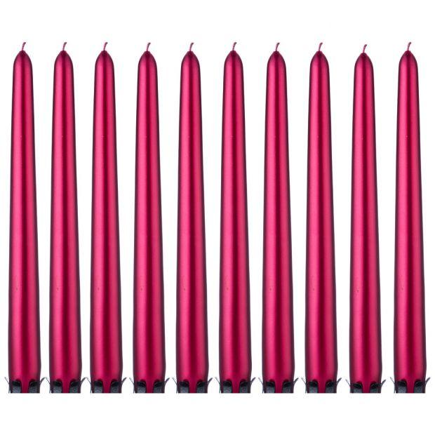 Набор свечей из 10 шт. металлик красный высота=24 см.-348-638