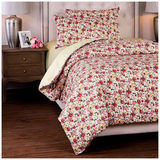 Кпб 1,5 спальный "розовый сад",зел+цв, 100% хб, сатин+сорочка-984-904