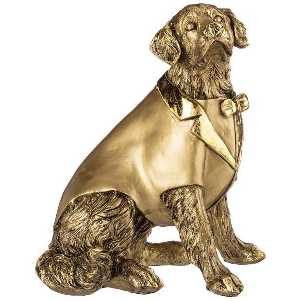 Фигурка декоративная "пес в пиджаке с бабочкой" высота 28 см цвет: бронза с позолотой-169-423