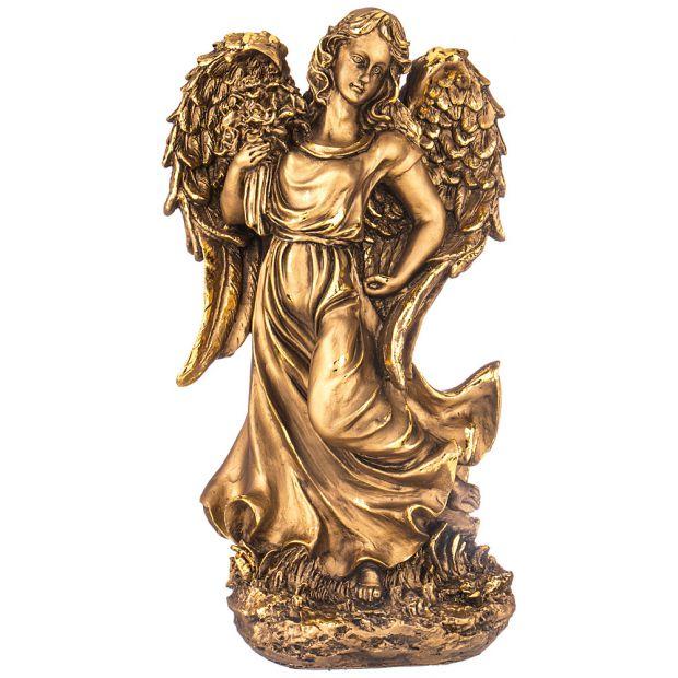 Фигурка декоративная "ангел-девушка с букетом" н-46см,l-25см цвет: бронза с позолотой-169-830