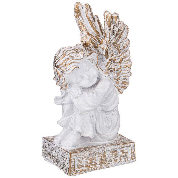 Фигурка декоративная "ангелочек на пьедестале" цвет:белый с позолотой высота=20см-169-569