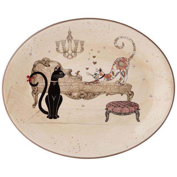 Блюдо овальное "парижские коты" 31,5*25,5 см. высота=3 см. (кор=18шт.)-358-1742