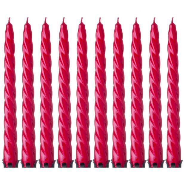 Набор свечей из 10 шт. лакированный красный высота=23 см.-348-644