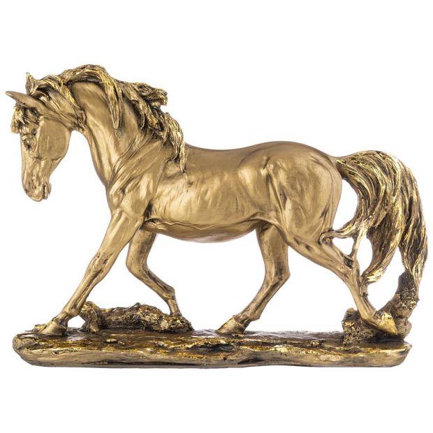 Фигурка декоративная "лошадь на камне" 33*8*23 см цвет: бронза с позолотой-169-401