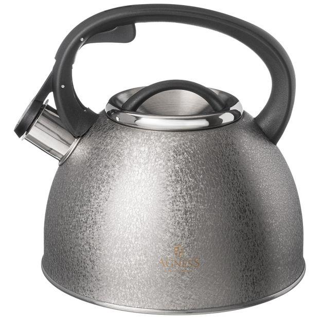 Чайник agness со свистком 2,5 л, silver, индукцион. дно-907-254