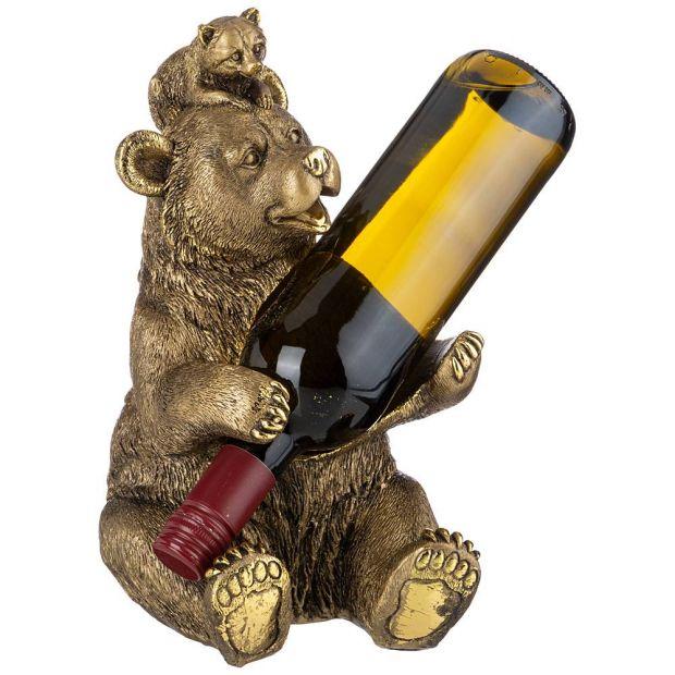 Подставка под бутылку "медведь с енотом" высота 30 см цвет: бронза с позолотой-169-367
