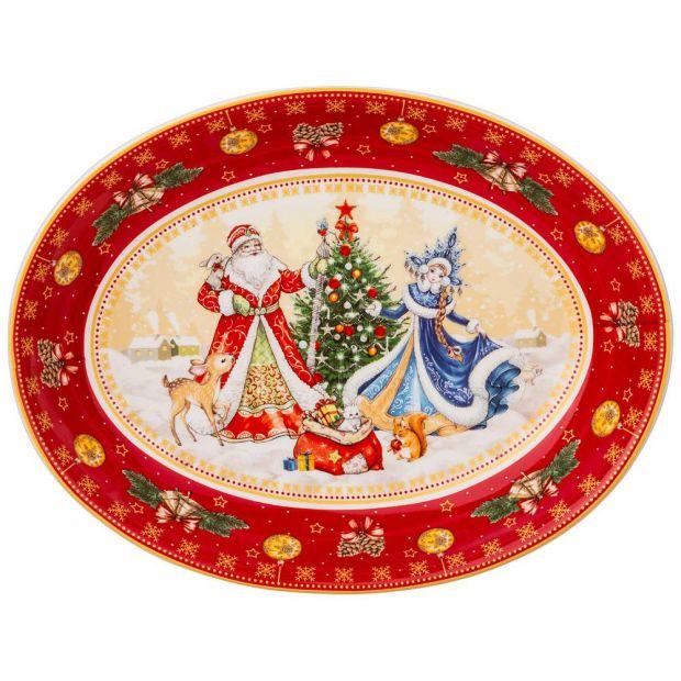 Блюдо lefard "дед мороз и снегурочка" овальное 25х19,5х4,5см красное (кор=18шт.)-85-1730
