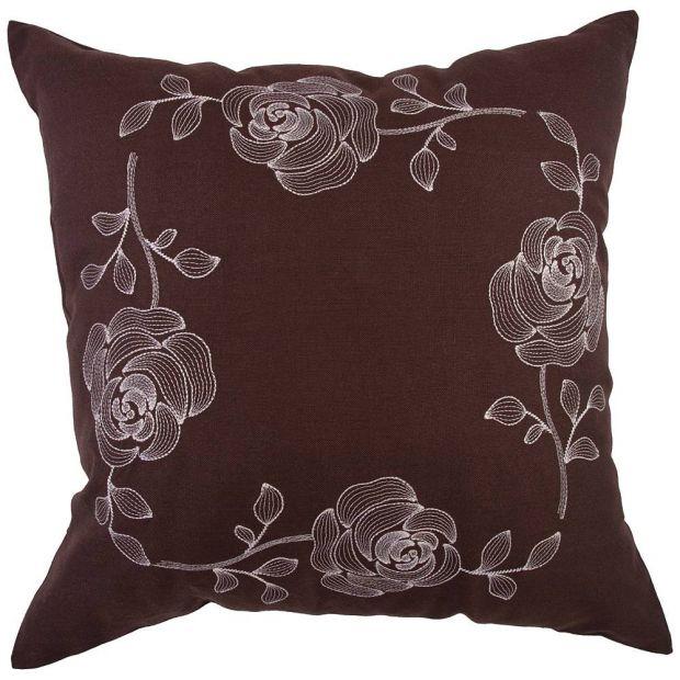 Декоративная подушка 45*45 см" розы ", вышивка,лен коричневый-703-691-05