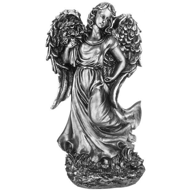 Фигурка декоративная "ангел-девушка с букетом" н-46см,l-25см цвет: сталь-169-831