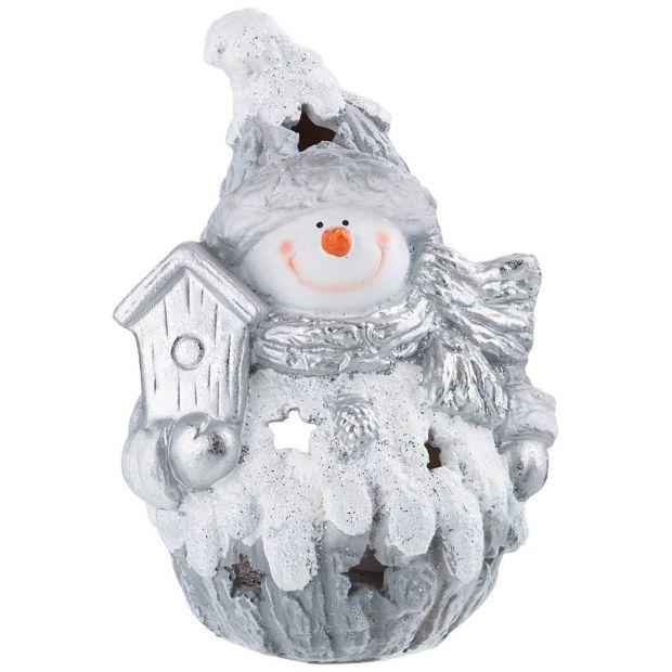 Фигурка декоративная "снеговик с скворечником" с подсветкой 16*20 см-169-201