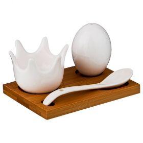 Набор для завтрака 3пр.: подставка для яйца + солонка + ложка на подставке 11,5*8  см высота=6,5 см-587-119