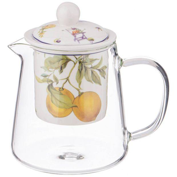 Чайник стеклянный с ситом lefard "прованс лимоны" 500 мл  (кор=36шт.)-104-840