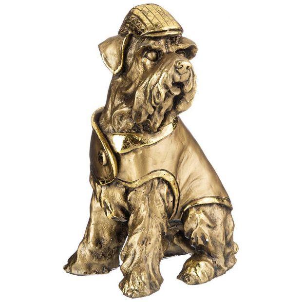 Фигурка декоративная "пес в кепке и в комбинизоне"  высота 22 см цвет: бронза с позолотой-169-426