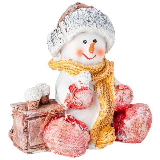 Фигурка декоративная "снеговичек с мороженым" высота=13см-169-614