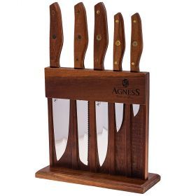 Набор ножей agness на деревянной подставке, 6 предметов (кор=6набор.)-911-652