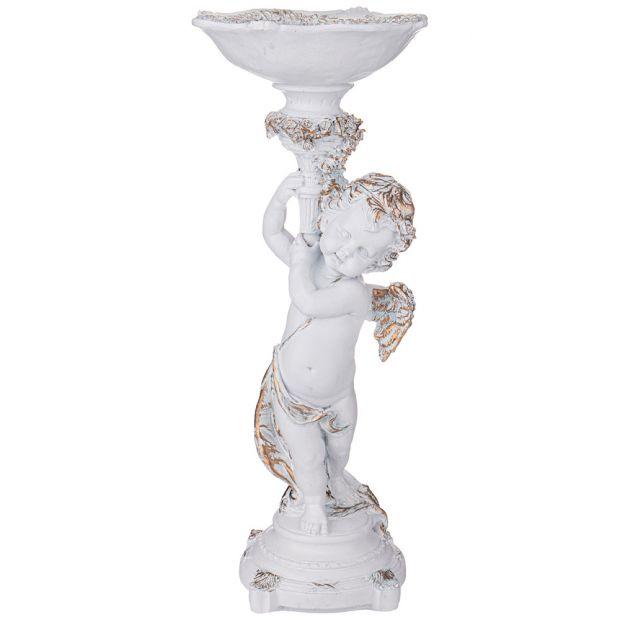 Фигурка декоративная "ангел держит чашу" цвет:белый с позолотой 46*20*18см-169-562