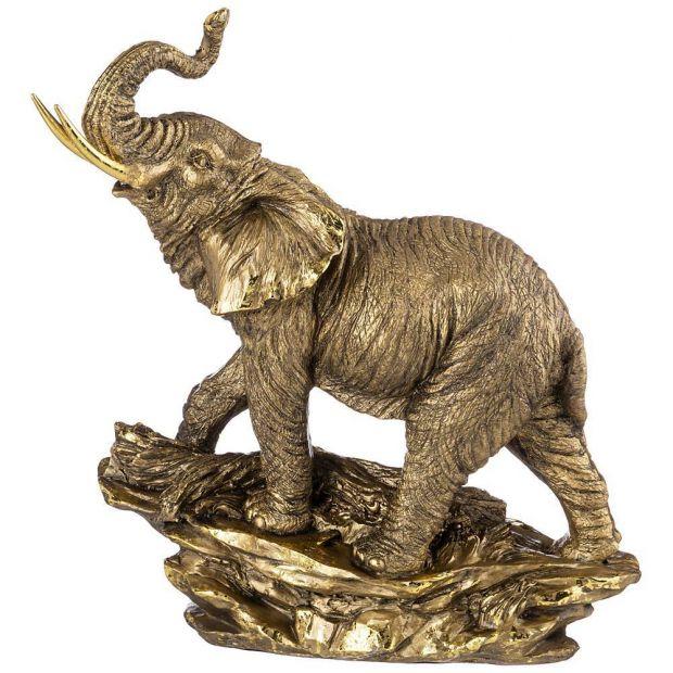 Фигурка декоративная "слон на камне" 28*34 см цвет: бронза с позолотой-169-374