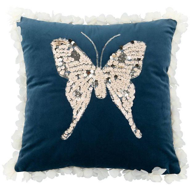Подушка декоративная "бабочка",45х45см,синий,100%пэ-850-827-1