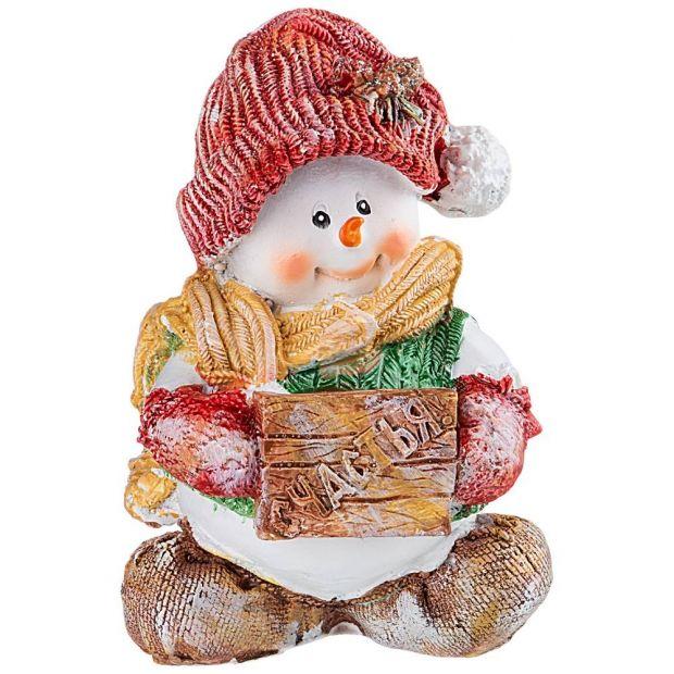 Фигурка декоративная "снеговичок с табл."счастья"  высота 16 см-169-207