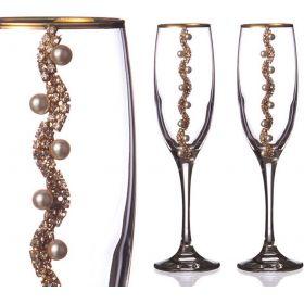 Набор бокалов для шампанского из 2 шт. с золотой каймой 170 мл.-802-510151