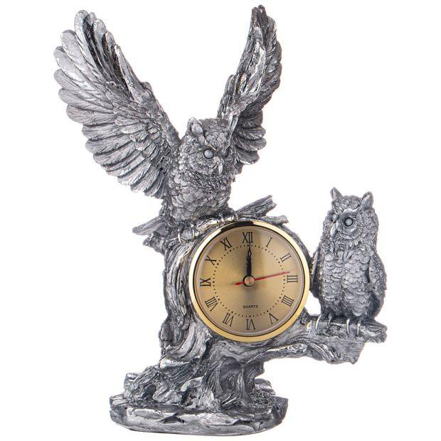 Фигурка декоративная с часами "две совы" н-32см цвет:сталь-169-779