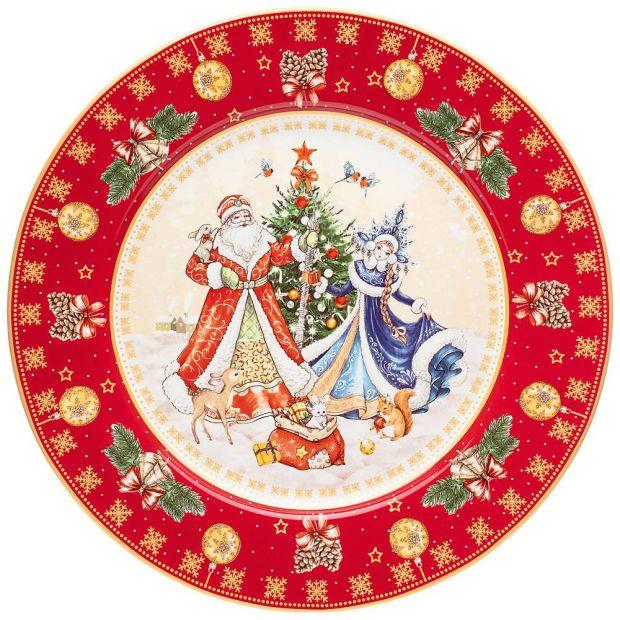 Тарелка обеденная lefard "дед мороз и снегурочка" 26см красная (кор=18шт.)-85-1716