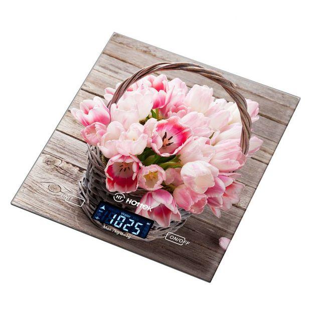 Весы кухонные "розовые тюльпаны" hottek ht-962-023 18*20 см макс.вес 7 кг-962-023