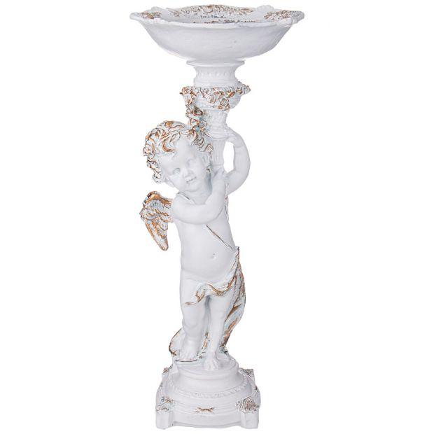 Фигурка декоративная "ангел держит чашу" цвет:белый с позолотой 46*20*18см-169-563