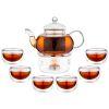 Чайный набор на 6 персон "double-wall" 7пр.: чайник 800мл + 6 чашек 150мл (кор=6наб.)-250-149