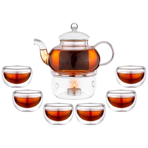 Чайный набор на 6 персон "double-wall" 7пр.: чайник 800мл + 6 чашек 150мл (кор=6наб.)-250-149