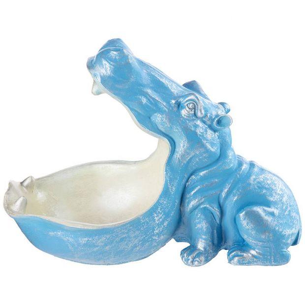 Шкатулка декоративная для мелочей "бегемот"  30*22 см цвет: голубой с серебром-169-336