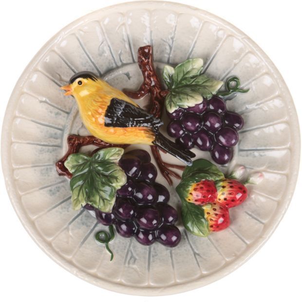 Тарелка настенная декоративная "синица и виноград" диаметр=20 см. (кор=24шт.)-59-057