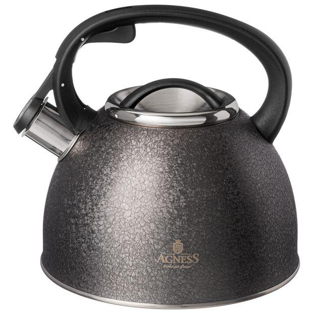Чайник agness со свистком 2,5 л, grey, индукцион. дно-907-253