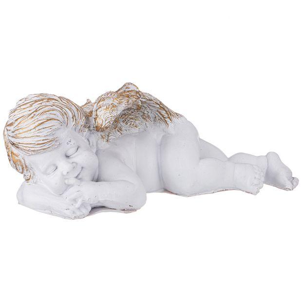Фигурка декоративная "ангелочек-мечтатель" цвет:белый с позолотой 14*36*18см-169-565